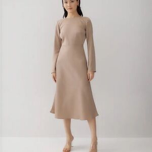 Love, Bonito Hyacinth Padded Satin Low Back Dress in Nude